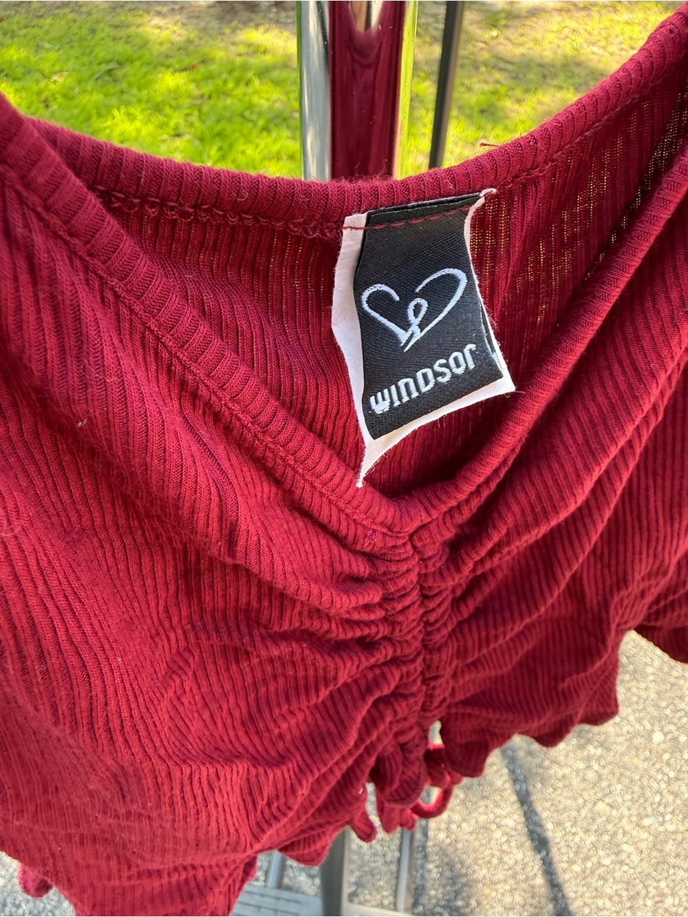 Windsor Maroon Ruched Drawstring Ribbed Cami - Picture 3 of 4
